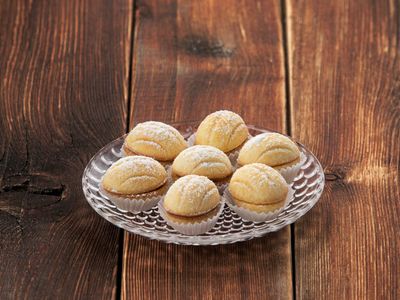 Cookies in shape of nuts with sweet condensed milk