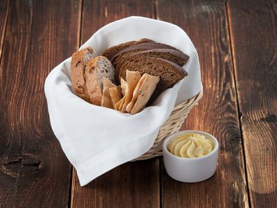 Bread basket with butter