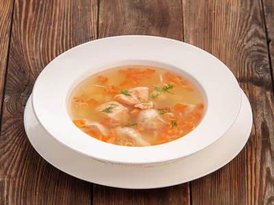 Sterlet, zander and salmon fish soup